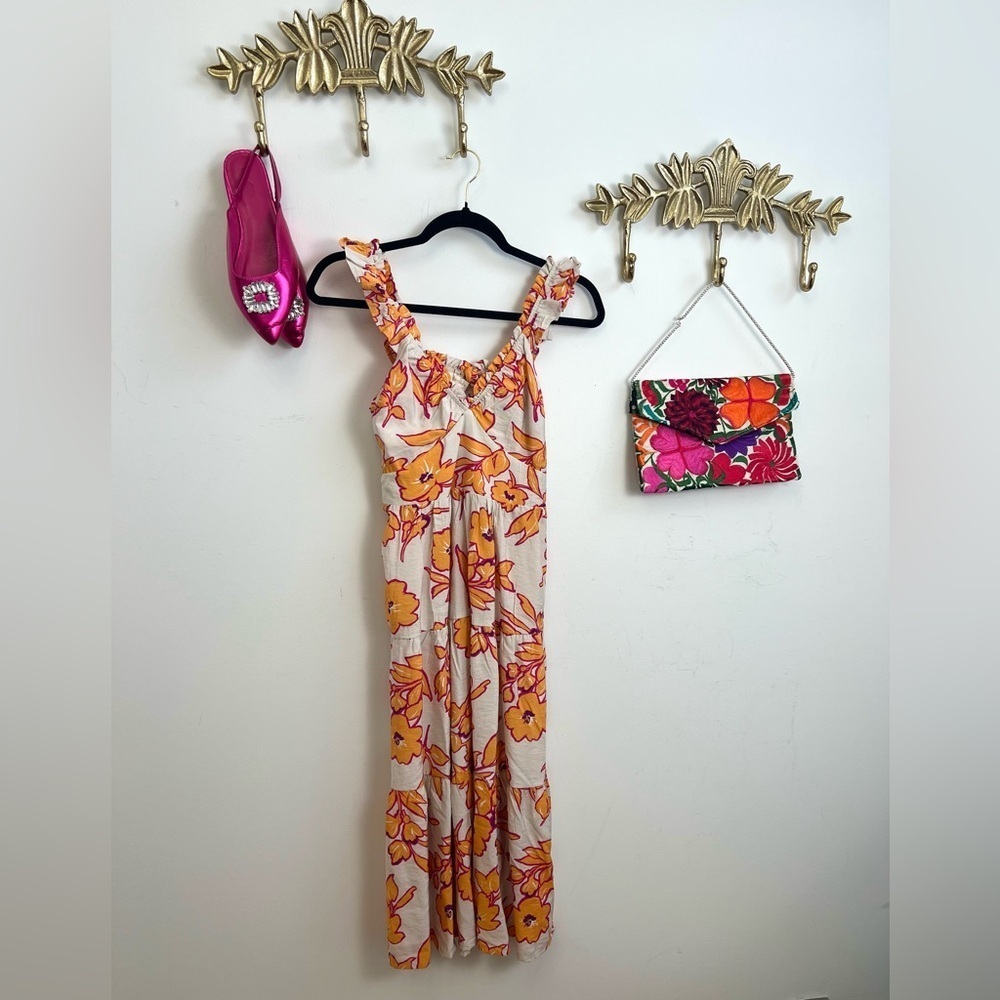 🆕🌞Monteau floral shabby chic dress with ruffle shoulders and tier bottom…